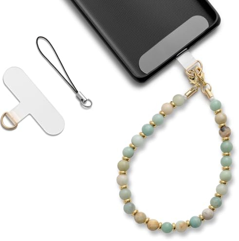 MORSUNBELA Mobile Phone Chain Short, Bracelet Telephone Chain Telephone Pendant Beads Phones Wrist Strap, Bracelet Strap Lanyard for Phones Keys Bags - Amazonite