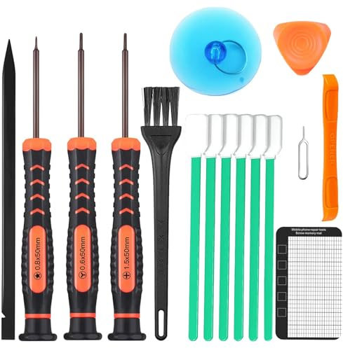Precisionsskruvmejselset för iPhone-serien och klockglasögon, Ph000, Y000, pentalobe P2, spudger, pincett, en rengöringsborste och en sugkopp med simkort fingerborg, för att reparera ren, byta delar