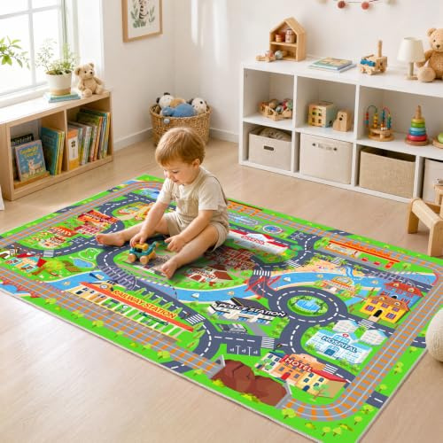 GthreeD Kids Carpet Playmat Rug City Life 80x150cm Anti Slip Play Rug | Play Learn and Have Fun Safely - Kids Baby Children Educational Road Traffic Play Mat for Bedroom PlayRoom Game Safe Area