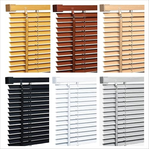 Funky Gadgets PVC Custom Made to Measure Blinds Window Venetian Blinds Easy Fit Curtains Trimmable Window blinds Child Safe Home Office 25mm Slats (Walnut Wood Grain Effect - W60cm x L150cm)