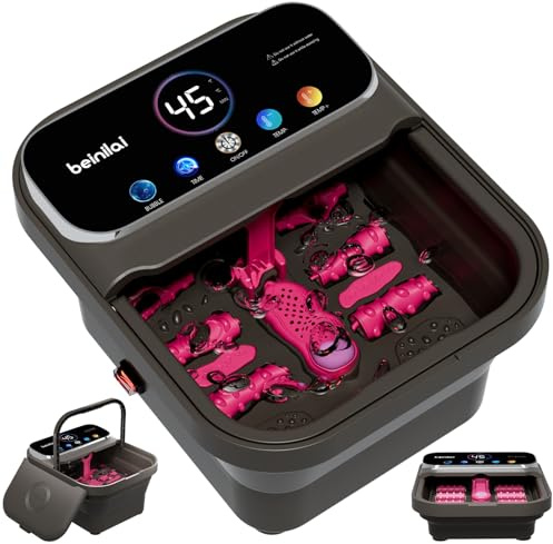 Beinilai Collapsible Foot Spa Bath with Digital Display and Color Screen, Temperature Control and Timer,Portable Foot Bath with Heating,6 Massager Roller,and Bubbles for Relaxation at Home
