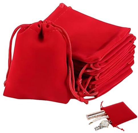 XEPWOLU 10 bolsas grandes de terciopelo con cordón, bolsas de terciopelo rojo de 20 x 25 cm para joyas, regalos de fiesta