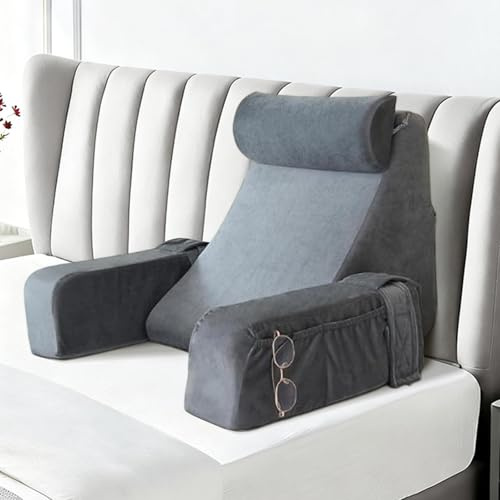 Cojín de lectura para cama y sofá,Almohada Lectura Cama con cojín cervical y reposabrazos desmontables,Adulto Cojin de Lectura, cojín de respaldo,cojín multifunción para leer, trabajar y relajars