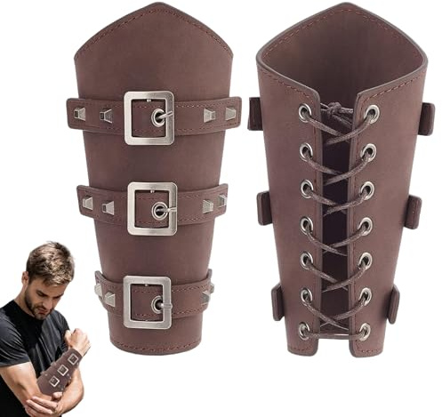 CHUANFU 2 Pièces Protège Bras en Cuir Viking, Protège-Poignet Médiéval