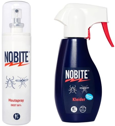 Nobite Doppelpack Mückenschreck-Set Mückenschutz Mückenspray Insektenschutz DEET 50 Haut-Spray und Nobite Kleidung No-Bite Anti-Zecken-Mücken-Moskito