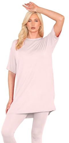 janisramone® Womens Short Sleeve Tunic T Shirts, Round Neck Oversized T Shirts for Women UK, Soft Comfortable Pj Dress, Perfect Summer Longline Ladies Tops Nude