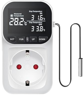 Rtppyakk RéGulateur de TempéRature NuméRique, Prise de Commutateur de Minuterie de Thermostat de Reptile avec Capteur pour, Prise UE D'Aquaculture en Serre