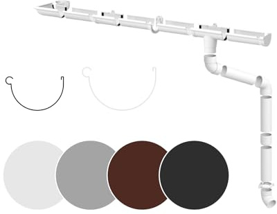 RAINWAY S Set completo di grondaie (1 lato del tetto) - plastica PVC-U in 4 colori, consigliato per tetti < 100m² (set min. 12 metri, bianco) Grondaie Capannone da giardino Carport