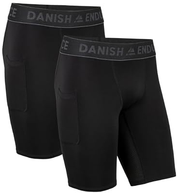 DANISH ENDURANCE Kompressionsshort Män, Inget skav, 2-pack | Kompressionsshorts, snabbtorkande med skavfri komfort och sidofickor, för gym, löpning och intensiv träning