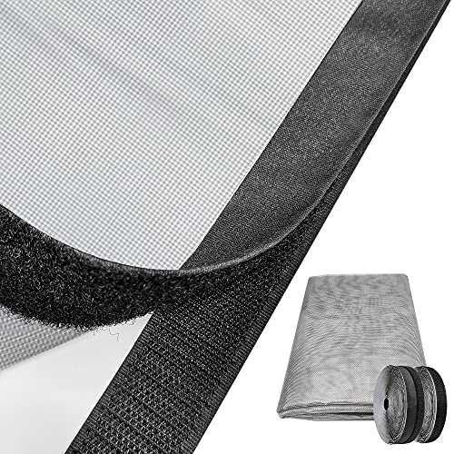 Window Screen with Upgraded Hook and Loop Adhesive Edging Frame Free Cutting DIY Max 20 feet Perimeter 47x73 to 42x78 inch Black Mesh Window Screens Replacement (Black)