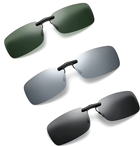 Manqyi 3 Piece Super Léger Flip-up Lunettes de Soleil Clip, Clip on Sunglasses, Polarized Clip-on Sunglasses, Lunettes de Soleil Clip, Lunettes Clip Lunettes Polarisées, pour la Conduite et Les