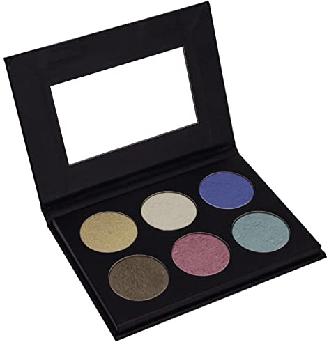 GEODERM Paleta de Sombras - Sombras Compactas Veganas, 6 Colores: Dorado, Verde, Marrón Oscuro, Azul, Nude y Fucsia, 12gr