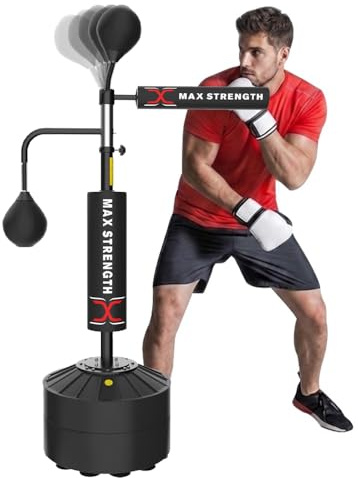 MAXSTRENGTH Free Standing Speed Ball Punch Bag Adjustable Boxing Reflex Trainer for MMA, Kickboxing, Home Gym Fitness & Reaction Training