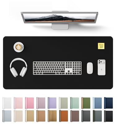 YSAGi Leather Desk Mat, Large Mouse Mat, Non-Slip Desk Pad, Waterproof Leather Table Protector Writing Pad for Office and Home (90 x 43 cm, Black)