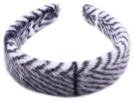 Tocado de felpa para mujer, lindo tocado de fiesta de peluche, aros de pelo de conejo de imitación, aros de pelo de lana, accesorios para el pelo de felpa (negro y blanco)