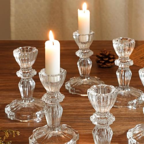 Candelabro de Vidrio, candelabro de Vidrio para la Fiesta de cumpleaños de la Boda de Navidad (Claro, 4 Paquetes)
