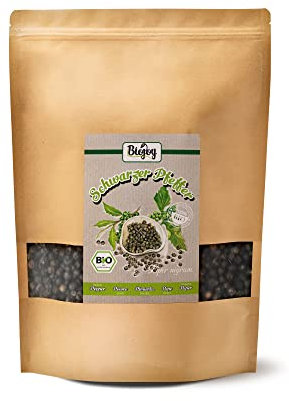 Biojoy Poivre noir en grain BIO (1 kg), Graines de Poivre noir pour moulin (Piper nigrum)