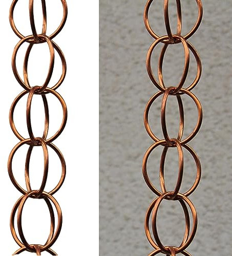 NUNETH Regenkette Ring Regenkette Kupfer Schwarzgold, Hängende Fallrohr-Regenfängerkette mit Metallhaken, Japanische Regenketten für Draußen, 6,5/7,8/8,5/9,2/9,8 Fuß (Color : C, Size : 3m/9.2ft)