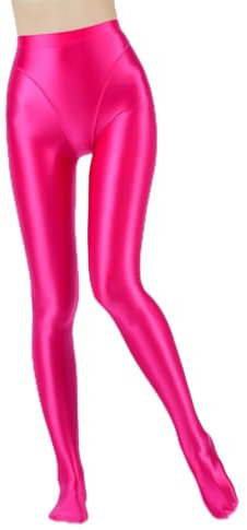 Yeahdor Damen Nylon Strumpfhose Glänzend Leggings mit Fußteil High Waist Pantyhose Slim Fit Leggings Pants Dessous Yoga Tanz Hosen Hot Pink L