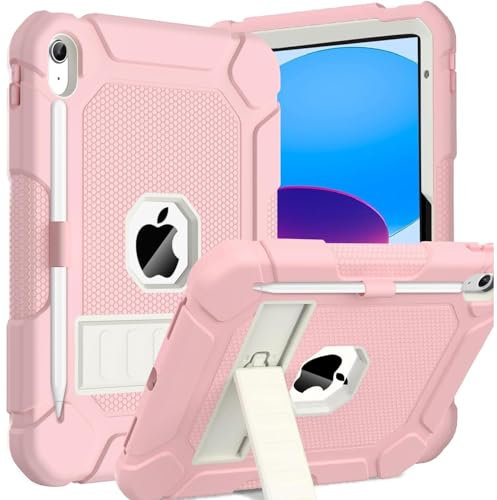 TOPWANT Case for iPad (A16) 11th Generation (11-inch, 2025)/iPad 10th Generation (10.9-inch, 2022), Heavy Duty Shockproof Rugged Protective Case with Kickstand & Pencil Holder, Pink