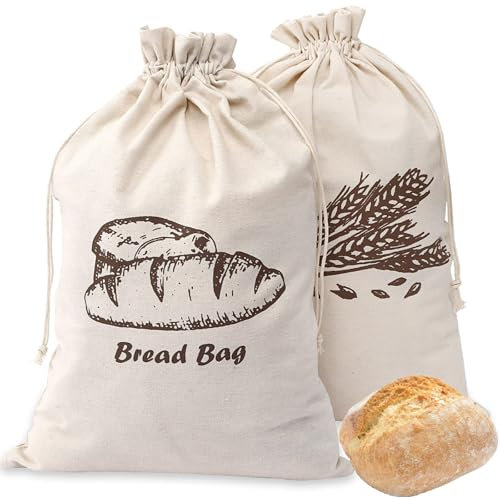 JOOTUEPO Lot de 2 Sacs à Pain en Lin avec Cordon de Serrage, Sacs à Pain pour Pain Fait Maison/Garder le Pain Frais, Réutilisables Sac a Pain Tissu pour Pain, Baguette, Fruits, Légumes, 29 x 44 cm