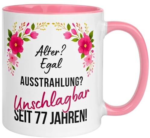 Geschenk zum 77 Geburtstag Frau | Ausstrahlung? Unschlagbar seit 77 Jahren | Geschenk Tasse zum 77. Geburtstag mit Spruch | 77ter Geburtstagstasse | Geburtstagsgeschenk für Frauen | Made in Germany