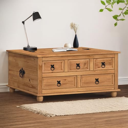 Mercers Furniture Corona Storage Chest 5 Drawer Blanket Box Coffee Table Antique Wax Solid Wood Mexican Pine Wooden Living Room Cupboard Bedroom 45cm High. 90cm Wide. 78cm Deep.