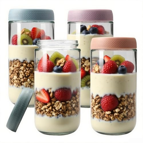 4 st Glasburkar med Lock 750 ml – Meal Prep & Overnight Oats Burkar – Tätslutande Förvaringsburkar i Glas för Yoghurt, Sylt