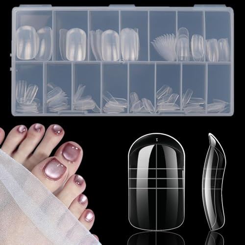 ToVii 150 Pcs Toe Nail Forms for Extension & Build, Reusable Dual Forms Set Long Square Full Cover Molds for Polygel, Acrylic Gel Builder, Manicure, 15 Sizes (Clear)