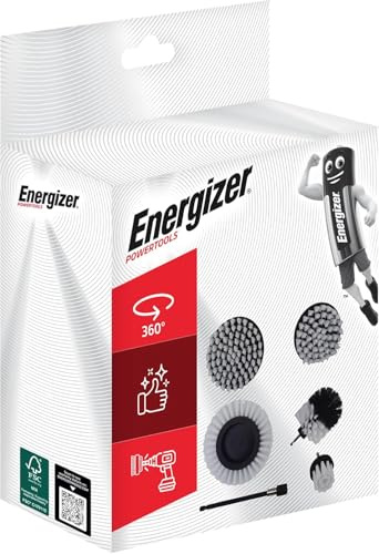 Energizer - Set di spazzole per pulizia trapano, 6 pezzi, spazzola per trapano auto, pulizia, cerchioni, piastrelle, tappeti, vasca, cucina, WC, pavimento - prolunga pratica inclusa