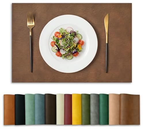 Artoid Mode Marrón PU Faux Leather Manteles Individuales Set de 4, 30x45cm Repelentes a la Suciedad Resistentes al Calor Manteles Individuales Decoración de Cocina