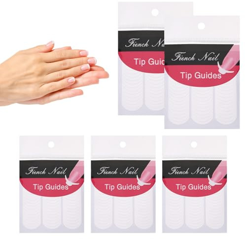 Larrel 5 feuilles/240 pièces French Nails Pochoir de manucure Blanc Demi-lune French Manucure Autocollant French Manucure Autocollants pour ongles Art Décorations Outils DIY