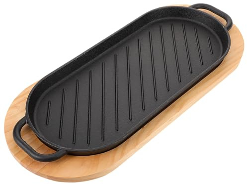HOLIDYOYO Plato de Hierro Fundido con Bordes Lisos y Fácil de Limpiar para Barbacoa Set para Asar y Servir Carne Adecuado para Restaurantes y Hoteles