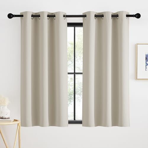 KGORGE Korta fönstergardiner, värmeisolerande mörkläggningsgardiner för kök/matsal/sovrum med genomföringar 2 stycken, 90 x 90 cm (B x H)