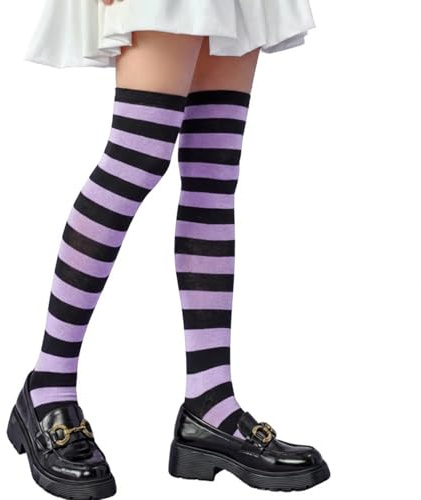 BLNC Medias Altas Hasta la Rodilla, Calcetines de Rayas Coloridos para Uso Diario, Cosplay, Fiesta, Halloween, Navidad