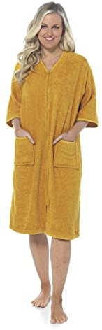 KAV Super Soft 100% Cotton Robe Womens Dresses - Towelling Shower Wrap Gown - Ladies Adjustable Towel Bathrobe for Housecoat, Nightwear, Lounge, Motherday gift, Spa Bath with Zipper and Pocket