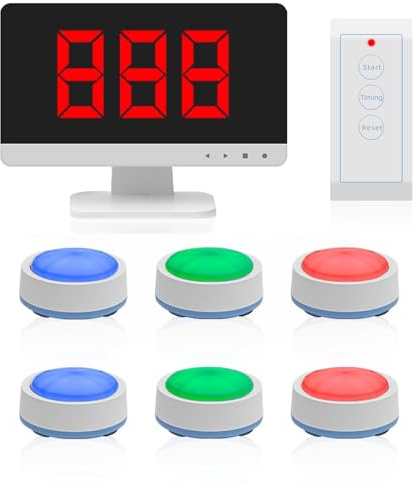 ANGDI Système de Buzzer sans Fil pour Jeux de Quiz, Buzzer de réponse avec écran LCD et 3 à 30 buzzers, 4 Couleurs d'état et 3 Modes de réponse, Jeu interactif Intelligent pour Concours(6)