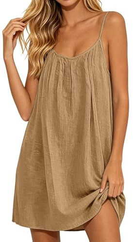 WVONIF Robe Caraco Dos Nu pour Femme D'été 2026 sans Manches, Robe Femme Coton Et Lin Été， Robe D'été Décontractée, Fluide à Dos Ouvert pour Les Vacances, la Plage, la Maison, Couleur Unie