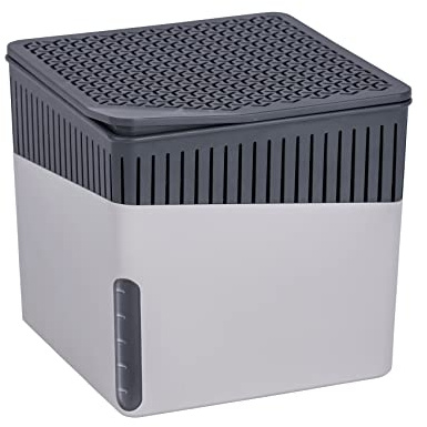 WENKO Raumentfeuchter Mod. Cube mit 500 g Entfeuchter Granulat, für Räume bis 40 m³, beugt Schimmel und Gerüchen vor, ohne Strom, geräuschlos, nachfüllbar, Grau