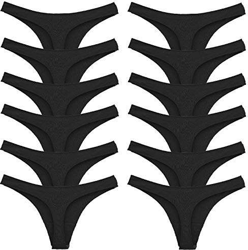 Toocool - Lot de 12 Strings en Coton pour Femme, Culotte pour Femme, String Extensible 12 Pièces, Lot Underwear String Sport Femme 368-12 [L-XL, Noir]