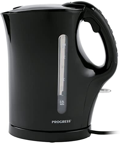 Progress EK3437BLKP 1.7 L Plastic Kettle, Soft Easy Grip Handle, Boil Dry Sensor, Auto Shut-Off, Limescale Filter, 2200 W, Double Water Window, Black