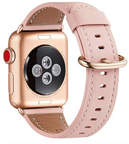 WFEAGL Kompatibel für Apple Watch Armband 40mm 41mm 38mm 42mm(Series 11 10),Lederband Ersatzband für Herren Damen Kompatibel für iWatch Series 11/10/9/8/7/6/5/4/3/2/1,SE/SE2,Rosa+Roségold Adapter