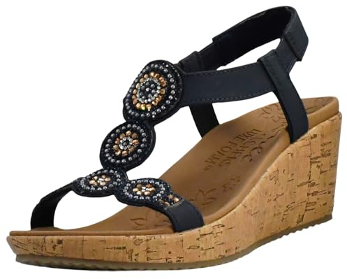Skechers Women's Beverlee-Date Glam Wedge Sandal, Blue, 6 UK