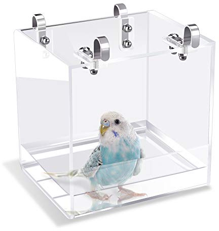 Saderoy Bird Bath Cage, No-Leakage Bird Bathtub with Hanging Hooks Cage Accessory for Small Bird Parrots Lovebirds Canary Portable Shower