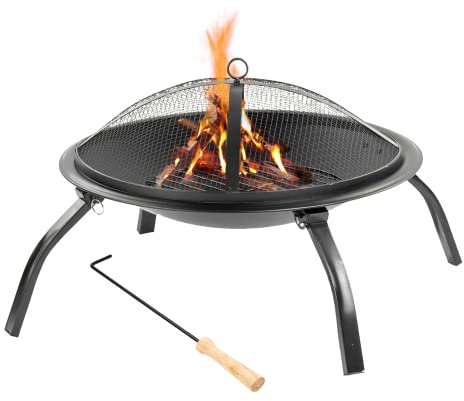 KCT Round Garden Fire Pit Bowl with Lid Includes Poker