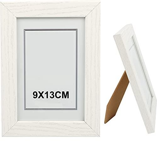 H HANSEL HOME Wooden Picture Frame 9 x 13 cm, White Wooden Photo Frame with Glass Top for Table and Wall