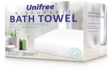 Unifree Disposable Bath Towels 丨Camping Towel I Gym Towel I Barber Towel 20 Count, Individually Packed, Large Size 27.5 by 55 inches (27.5“x55”)