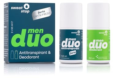 SweatStop duo DRY N'FRESH herr antiperspirant & deodorant set mot stark svettning och lukt – 2 x 50 ml roll-on för känslig hud
