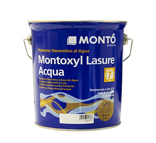 Tratamiento Protector de la Madera al Agua Satinado o Mate, Transpirable, con Filtro Solar UV. Montoxyl Lasure Acqua Satinado/Mate (750ml, Nogal 930 Satinado)