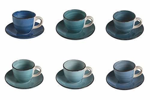 Villa d'Este Home Tivoli Baita Acqua Espressotassen 90 ml mit Untertasse aus Steingut, 6 Stück
